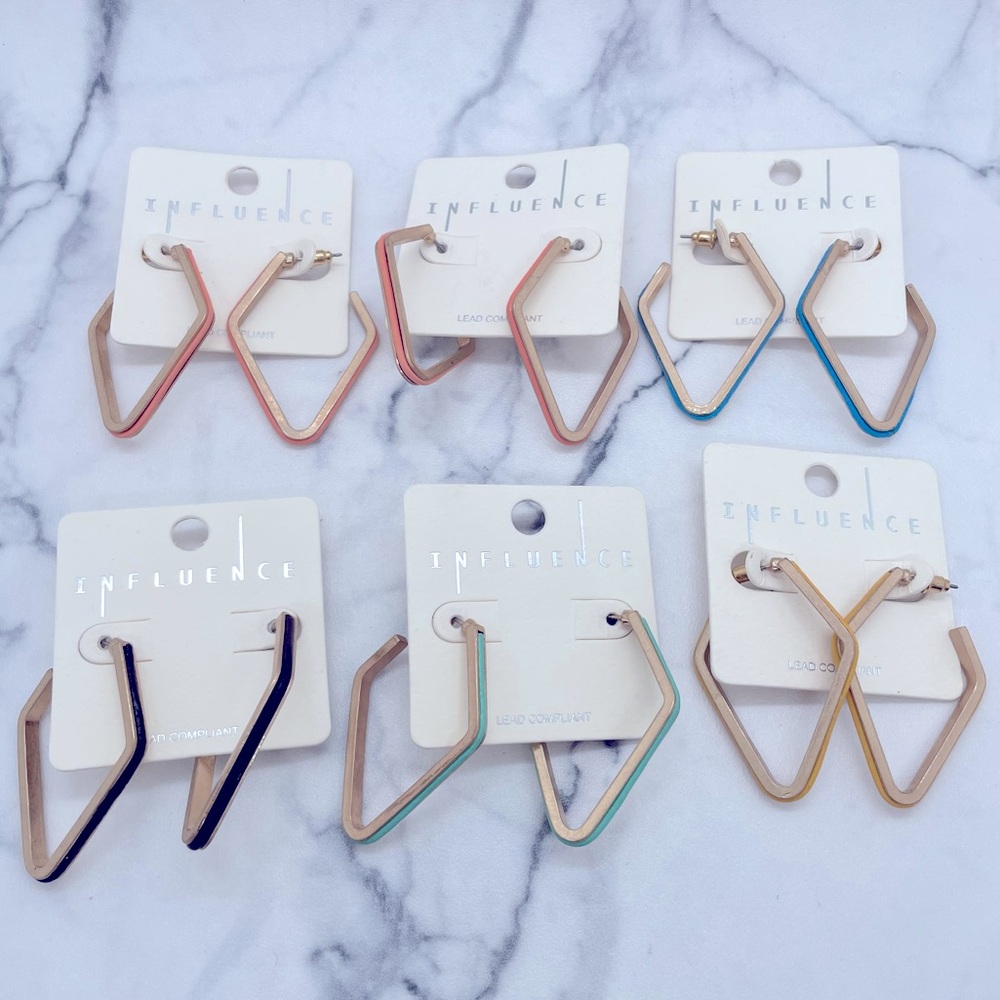 6 Pairs New Influence Earrings Geometric Hoop Color Variety Gold Tone